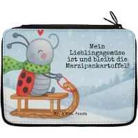 Mr. & Mrs. Panda Federmappe Smörle Rodeln Design - Weiß - Geschenk, Marzipan, Weihnachten, Stifte Etui, Stiftemappe, Federmäppchen, Mäppchen, Schreibmappe, Winter