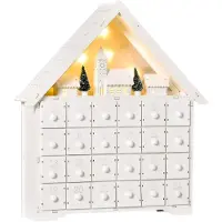 XTEILC Weihnachtskalender mit 24 Schubladen & LED-Lichtern 2-in-1-Design Adventskalender Weihnachtsdeko 39 x 9 x 42 cm Weiß