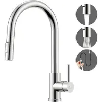 Markenlos Ausziehbare Küchenarmatur mit Sprühfunktion - Hoher Druck - Edelstahl - Silber
