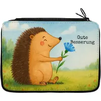 Mr. & Mrs. Panda Schlampermäppchen Igel Blumen Design - Weiß - Geschenk, Lustige Sprüche, Krankheit, Mäppchen, Schulmäppchen, Etui, Genesungswünsche, Federmäppchen, krank