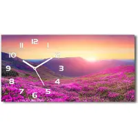 Tulup Wanduhr aus Glas – 60x30 cm - Glasbild - Glasuhr - Gehärtetes Glas - weisse-zeiger - rosa Hügel