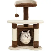 Markenlos Kratzbaum mit Höhle und Plüschball - 65 cm Höhe - mittelgroß - robuster Sisal - geeignet für kleine und große Katzen - braun-beige Kratzbaum für Katzen