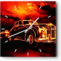 ARTTOR Wanduhr - Quadrat - Glasuhr - Vögel Brücke Gebäude Auto - 40x40cm - Schleichendes Uhrwerk - Lautlos - zum Aufhängen bereit - Dekoration Modern - Wanddekoration aus Glas - C3AC40x40-2130