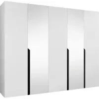 Mirjan 24 Kleiderschrank Mila 2 250 mit Spiegel, Schlafzimmer, Kleiderschrank, mit fünf Drehturen und mit drei Kleiderstange, Modern, Garderobenschrank (Farbe: Weiß + Schwarz)