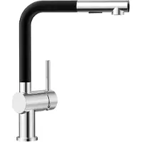 CECIPA MAX Zinklegierung Wasserhahn Küche, Küchenarmatur Ausziehbar mit Zwei Strahlmodi, Einhebel Mischbatterie für Spüle 360° Drehbar, Schwarz-Chrom