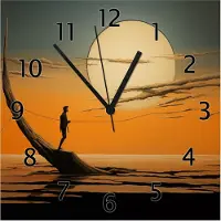 Wallario Design Wanduhr Einsam im Sonneruntergang aus Echtglas, Größe 30 x 30 cm