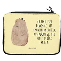 Mr. & Mrs. Panda Federtasche Murmeltier - Gelb Pastell - Geschenk, Etui, Mäppchen, Knigge, Respekt, Fröhlichkeit, Anstand, Federmäppchen, Federmappe, Lustige Sprüche