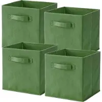 JORMFTTE EZOWare 4er-Set faltbare Stoffkörbe, zusammenklappbarer Aufbewahrungswürfel, 26,7 x 26,7 x 27,9 cm, für Kinderzimmer, Spielzimmer, Wohnzimmer – (Grünkohlgrün)