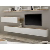 Furn.Design Wohnwand "Center" weiß und Wotan Eiche Set 5-teilig mit XXL-Board 340 x 180 cm