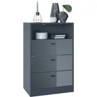 Vladon Kommode Pino V2, Germany, Anrichte mit 3 Schubladen & 1 offenem Fach, Anthrazit matt/Grau Hochglanz ohne LED (56 x 86,5 x 36 cm)