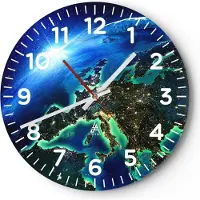 ARTTOR Wanduhr - Rund - Glasuhr - Nacht raum welt ansicht - 30x30cm - Schleichendes Uhrwerk - Lautlos - zum Aufhängen bereit - Dekoration Modern - Wanddekoration aus Glas - C4AR30x30-2816