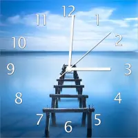 Wallario Design Wanduhr Rustikaler Holzsteg im blauen See aus Echtglas, Größe 30 x 30 cm