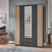 Lomadox Kleiderschrank 135cm, graphit mit Eiche, LAZISE-43