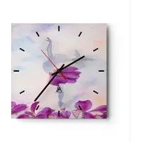 ARTTOR Wanduhr - Quadrat - Glasuhr - Ballett Blumen Mädchen Eleganz - 30x30cm - Schleichendes Uhrwerk - Lautlos - zum Aufhängen bereit - Dekoration Modern - Wanddekoration aus Glas - C3AC30x30-3104