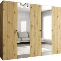 MEBLE KRYSPOL Schrank 250x202x52 cm mit Kleiderstange & Spiegel, 5xTür, PARMA, Artisan-Eiche, Griff Schwarz