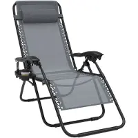 JOIEYOU Klappbarer Liegestuhl, Gartenliege Extra Breit 64cm Relaxliege Verstellbar Rückenlehne mit Getränkehalter & Kissen, Faltbar Sonnenliege bis 120kg Tragbar für Outdoor Camping Balkon (Grau)