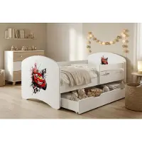 Happy Babies Kinderbett mit Rausfallschutz Junge 140x70 Bett für Kinderzimmer mit Schublade Matratze Einzelbett für Kinder Weiss, Auto | Autos | Cars