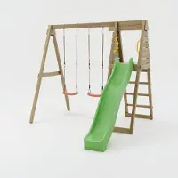 Fungoo MaxPlay, Holzklettergerüst mit Doppelschaukel und Rutsche