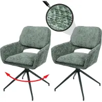 Mendler 2er-Set Esszimmerstuhl HWC-N74, Küchenstuhl, drehbar Auto-Return, Stoff Chenille (490g/m²) grün