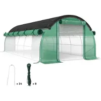 Outsunny Gewächshaus 6 x 3 x 2 m Foliengewächshaus mit 12 Fenster, Rolltüren, Aufrollbar Seitenwänden, UV-beständiger Folientunnel, Winterfest Tomatenhaus mit Erdanker, Grün
