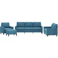 vidaXL 4-tlg. Sofagarnitur mit Kissen Blau Samt