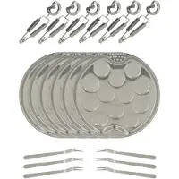 OEM Schalenbesteckset aus Edelstahl - 18-teilig - 6 Teller (19 cm Durchmesser) für 12 Muscheln und 6 Muschelklammern