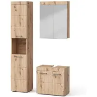 Vicco Badmöbel-Set Luna Eiche Wotan 3 Teile, mit Hochschrank, Model 36776