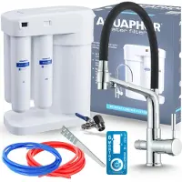 ARI Wasserfilter Set Morion mit 3-Wege Küchenarmatur , Umkehrosmose, herausziehbare Brause, 360° schwenkbar, Chrom