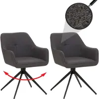 Mendler 2er-Set Esszimmerstuhl MCW-O47, Küchenstuhl Armlehne, drehbar Auto-Return, Stoff/Textil (270g/m²) grau