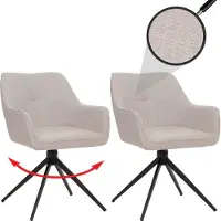 Mendler 2er-Set Esszimmerstuhl MCW-O47, Küchenstuhl Armlehne, drehbar Auto-Return, Stoff/Textil (270g/m²) cremeweiß
