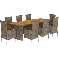 vidaXL 9-tlg. Garten-Essgruppe mit Kissen Grau Poly Rattan