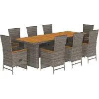 vidaXL 9-tlg. Garten-Essgruppe mit Kissen Grau Poly Rattan