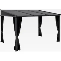 Markenlos Pergola, 3,65 x 2,55 m Pavillon, Terrassenüberdachung mit Schiebedach, Gartenpavillon mit Vorhängen, für Garten und Hof, Aluminium und Metall, Dunkelgrau