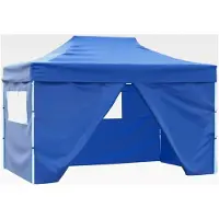 Markenlos Faltbares Partyzelt mit 4 Seitenwänden, wasserbeständig, Pavillon, Festzelt, Gartenzelt, Bierzelt, 3x4m, Stahl, Blau