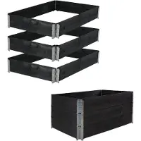 TRUTZHOLM Hochbeet 3er Set Palettenrahmen Pflanzbeet 120x80x60 cm aus Holz schwarz Garten Balkon stapelbar