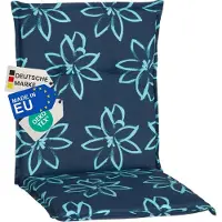 NYVI Gartenstuhl Auflage Niedriglehner Barcelona - UV-Beständig, Atmungsaktiv, Strapazierfähig - Niedriglehnerauflage Sitzkissen Outdoor - Sitzauflagen für Gartenstühle 100x50cm Blume Hellblau