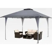 Markenlos Pop Up Pavillon 4x4 m, Gartenpavillon höhenverstellbar mit Doppeldach und Metallrahmen, wasserdicht und stabil, Faltpavillon inklusive Tragetasche, Gartenzelt für Terrasse und Garten (Grau)