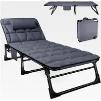 Markenlos Sonnenliege mit verstellbarer Rückenlehne, 4-fach einstellbar, tragbares Campingbett, Liegestuhl für Garten/Pool/Terrasse, gepolsterte Matratze und Kissen – Blau