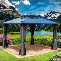 Markenlos Pavillon Aluminium Pagode 3,5x3,5m | verschiedene Modelle & Farben | inkl. Moskitonetz | festes Dach | wasserdicht | stabil | UV-Schutz | Dunkelgrau