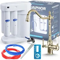 ARI Wasserfilter Set Morion mit 3-Wege Küchenarmatur Retro 2, Umkehrosmose, Wasserfilter-Anschluss, Chrom