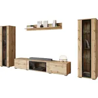 Mirjan 24 Wohnwand Caro, TV-Möbel, Große Anbauwand, Schrankwand, Wohnzimmer-Set (Farbe: Wotan, ohne Beleuchtung)