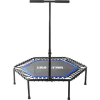 Gorilla Sports Fitness Trampolin - 6-Fach Höhenverstellbarer Haltegriff, Leise Gummiseilfederung, 77cm Sprungfläche, bis 100kg Belastbar, Blau - Fitness-Trampolin, Jumping Fitness, Indoor/Outdoor