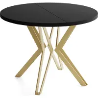 WFL GROUP Runder Tisch für das Esszimmer - 100 oder 120 cm Durchmesser - Ausziehbarer Tisch mit Pulverbeschichteten Goldenen Metallbeinen - Industriestil - 100 cm - Schwarz