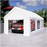 Markenlos Carport Zelt 3×6 m winterfest – Wasserdichtes Lagerzelt mit Roll-Up-Fenstern, Geräteschuppen für Auto und Outdoor-Aktivitäten (Weiß, 3x6m)