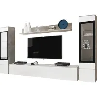 Mirjan 24 Wohnwand Vera II, Stilvoll Wohnzimmer-Set, TV-Schrank, Modern Mediawand (Beton / Weiß Hochglanz, ohne Beleuchtung)