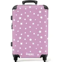NoBoringSuitcases.com Großer Koffer - Weiße Sterne auf lila Hintergrund - Kombinationsschloss TSA - Hartschalen Trolley 4 Rollen - 72 liter - Reisekoffer - 66 cmKoffer Mittelgroß 67x43x25 cm, 72L,