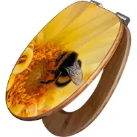 Banjado Design WC Sitz Bambus Absenkautomatik -Hummel - Toilettendeckel mit Absenkautomatik Holz/hochwertiger Bambus Klodeckel/WC-Sitz für alle gängigen Toiletten [TDB2 10465]