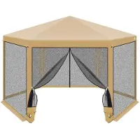 Saska Garden Gartenpavillon Sechseckig 2x2x2,5m mit Moskitonetz Beige