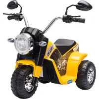 HOMCOM Kinder-Elektromotorrad mit 3 Rädern, Elektro-Motorrad für Kinder von 18–36 Monaten, 6-V-Batterie, Dreirad mit Scheinwerferhupe, 72 x 57 x 56 cm, Gelb
