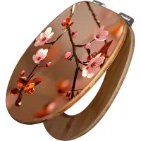 Banjado Design WC Sitz Bambus Absenkautomatik -Blühender Kirschzweig - Toilettendeckel mit Absenkautomatik Holz/hochwertiger Bambus Klodeckel/WC-Sitz für alle gängigen Toiletten [TDB2 12287]